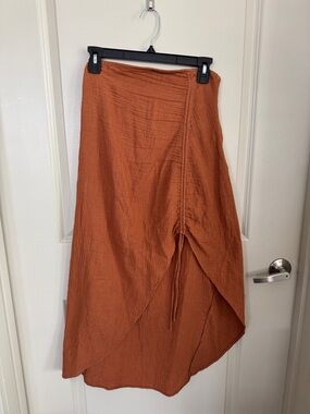 Free People Burnt Orange High-Low Wrap Skirt